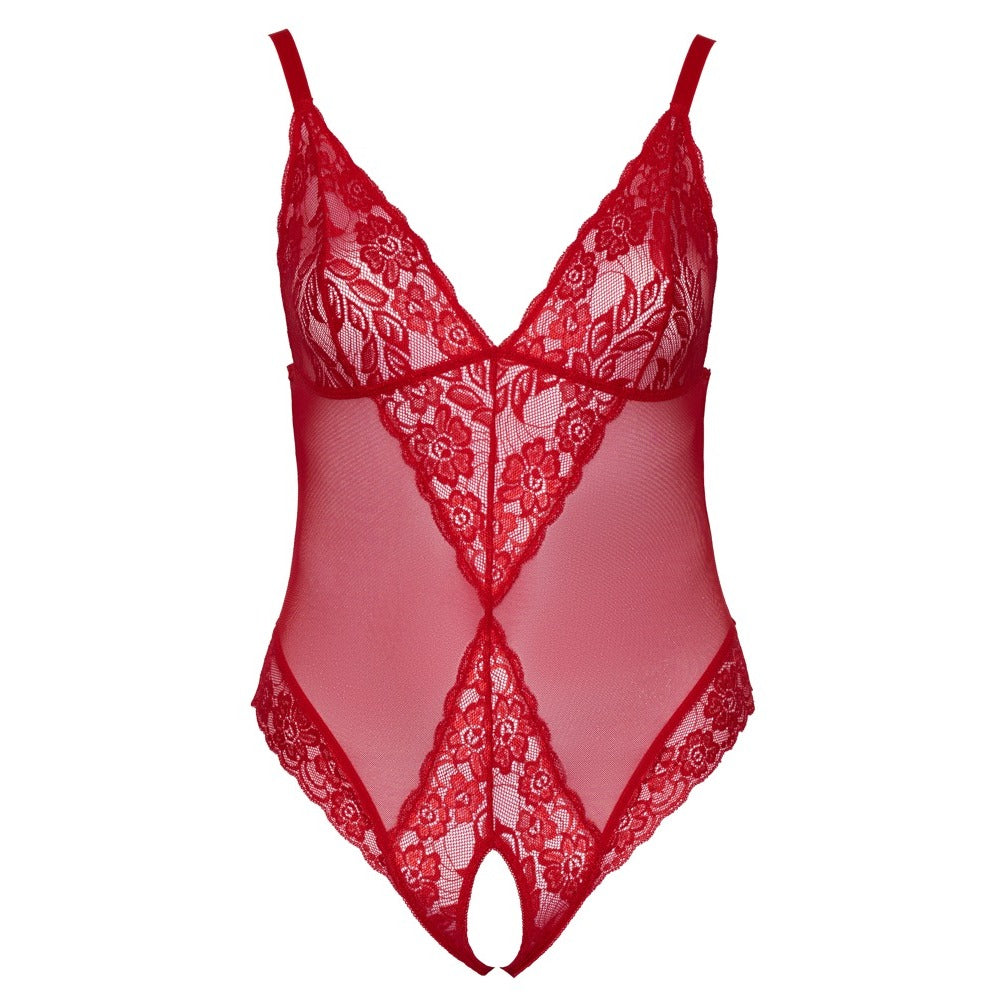 Cottelli Curves Crotchless Body Red-Katys Boutique