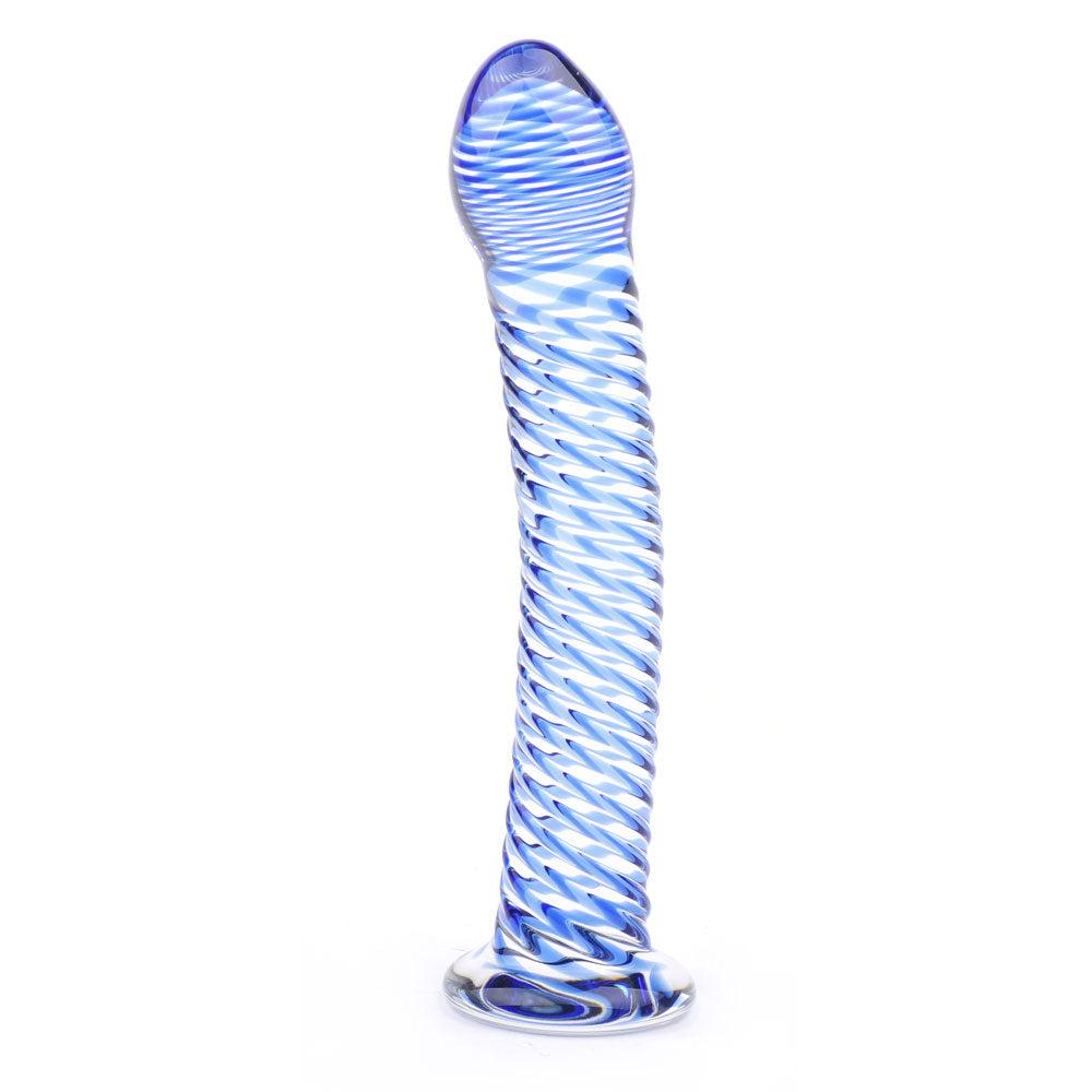 Glass Dildo With Blue Spiral Design-Katys Boutique