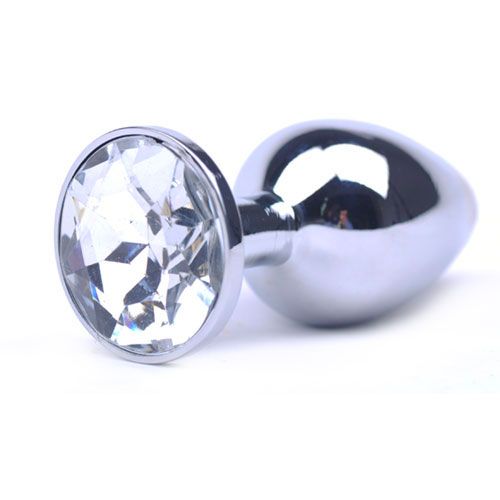 Large Metal Anal Plug With Clear Crystal-Katys Boutique