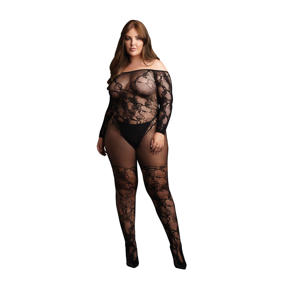 Le Desir Bodystocking With Off Shoulder Long Sleeves-Katys Boutique