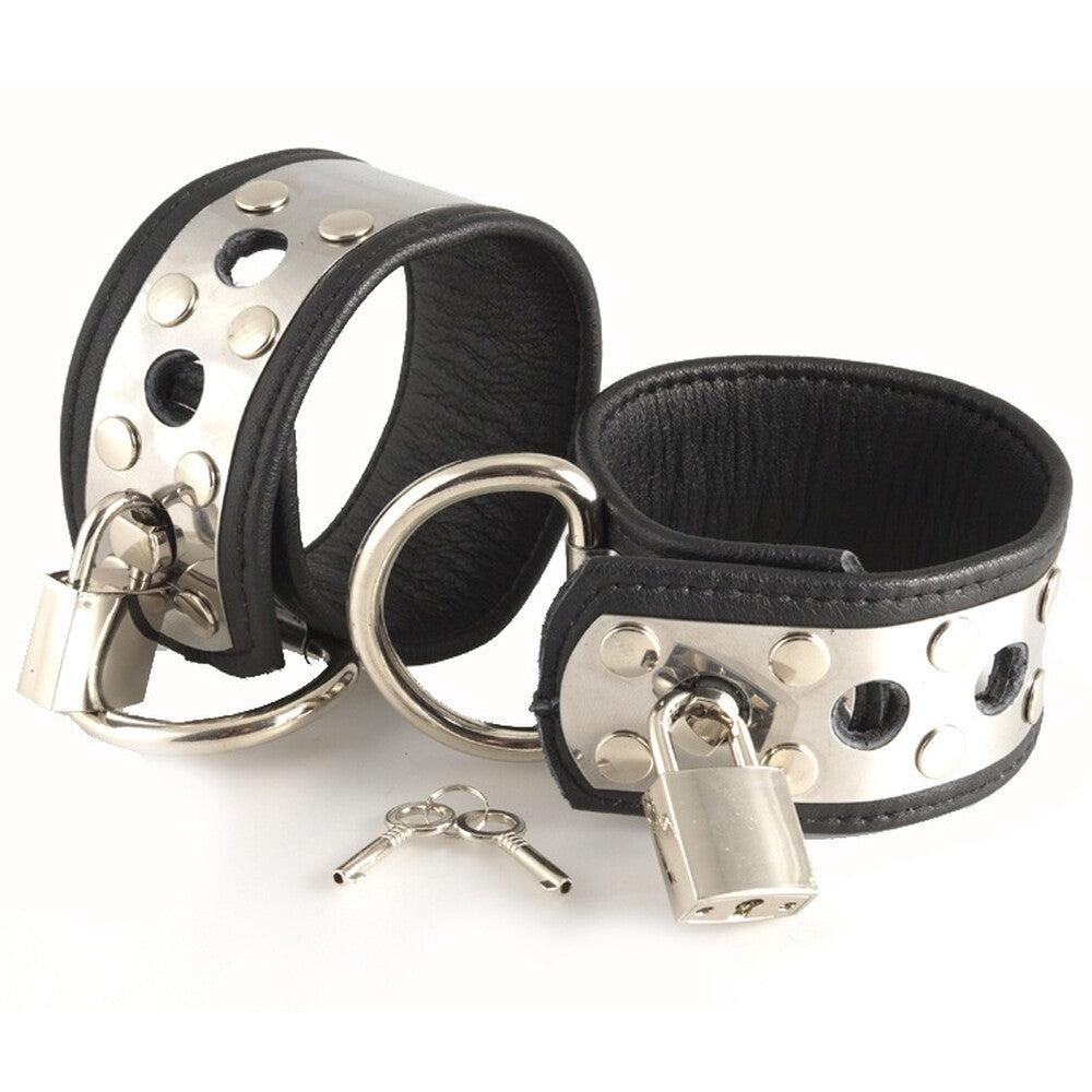 Leather Wrist Cuffs With Metal And Padlocks-Katys Boutique