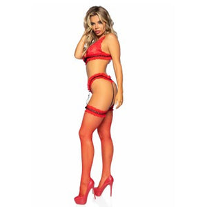 Leg Avenue Bra Panty and Stockings Set Red UK 6 to 12-Katys Boutique