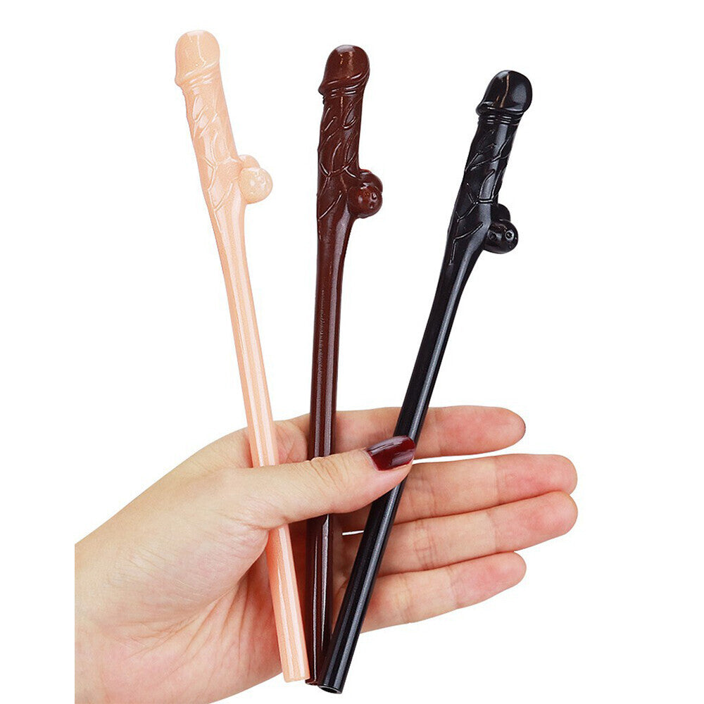 Lovetoy Pack Of 9 Willy Straws Black Brown And Pink-Katys Boutique