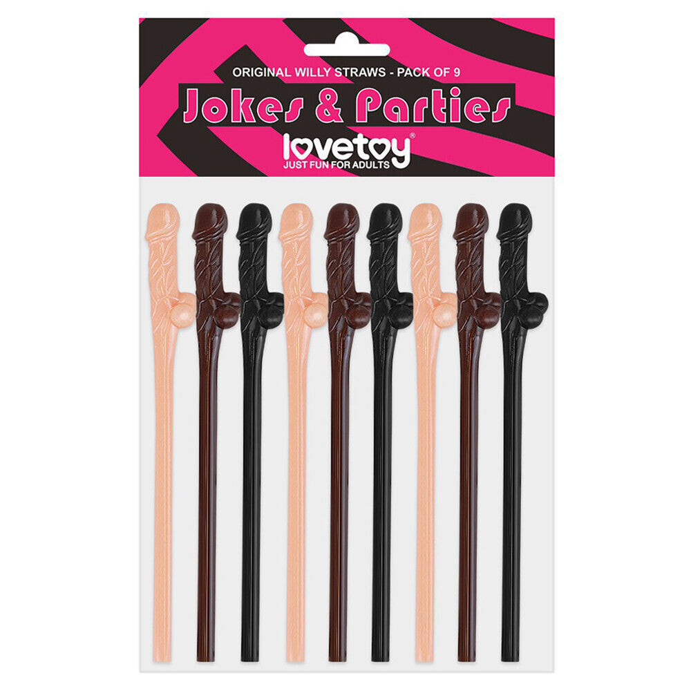 Lovetoy Pack Of 9 Willy Straws Black Brown And Pink-Katys Boutique