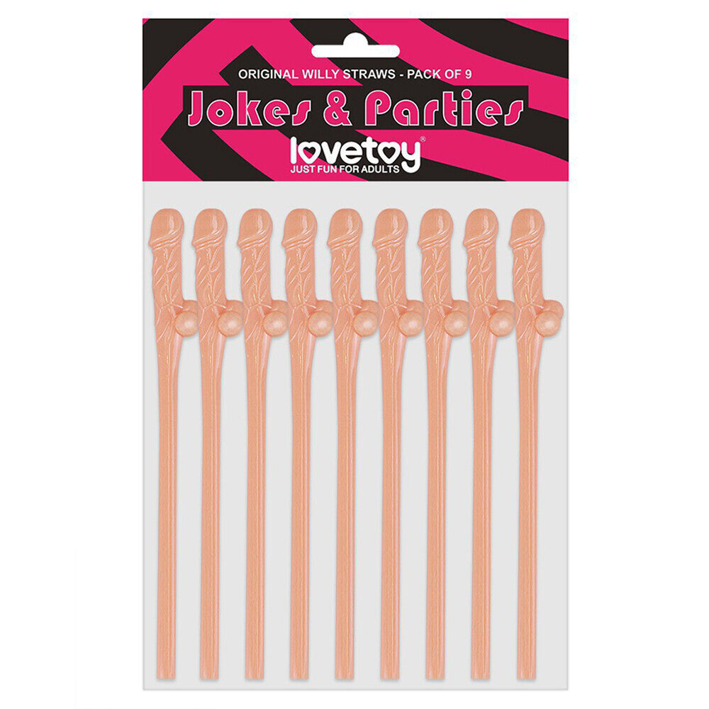 Lovetoy Pack Of 9 Willy Straws Flesh Pink-Katys Boutique