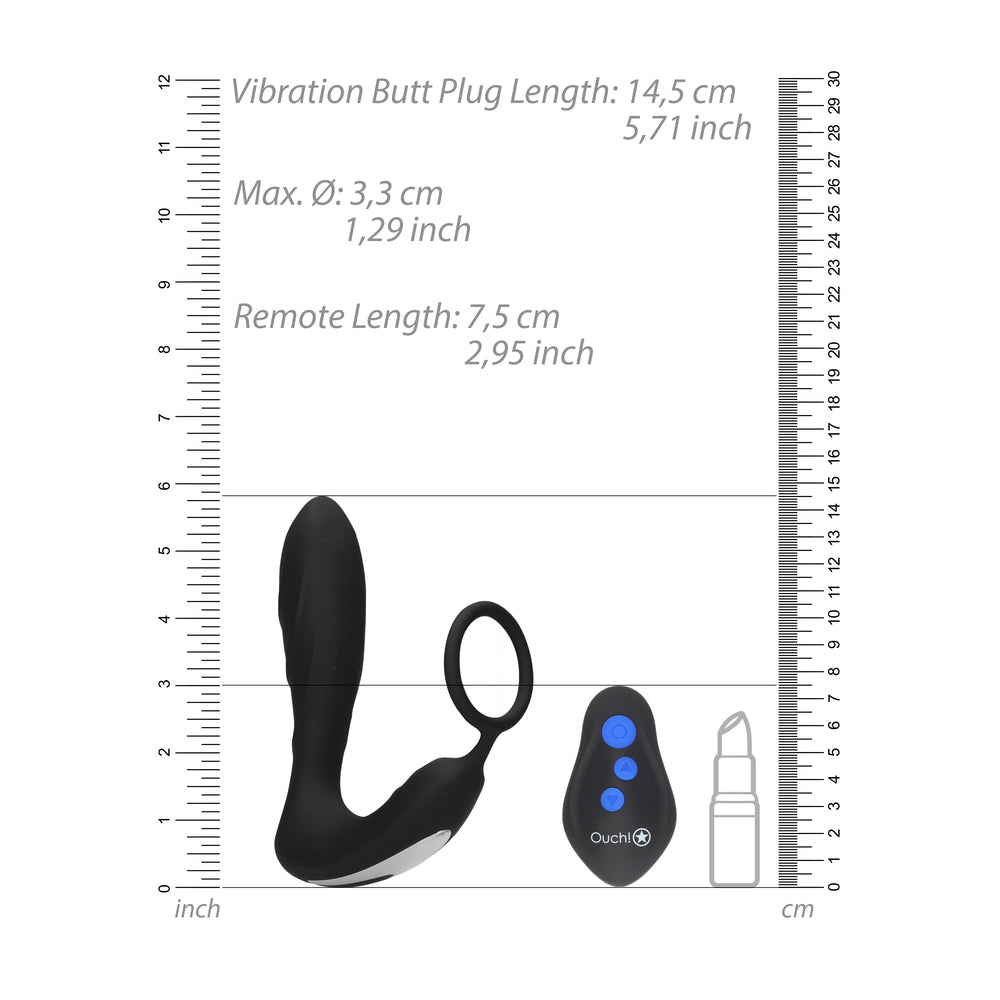 Ouch E Stimulation And Vibration Butt Plug And Cock Ring-Katys Boutique