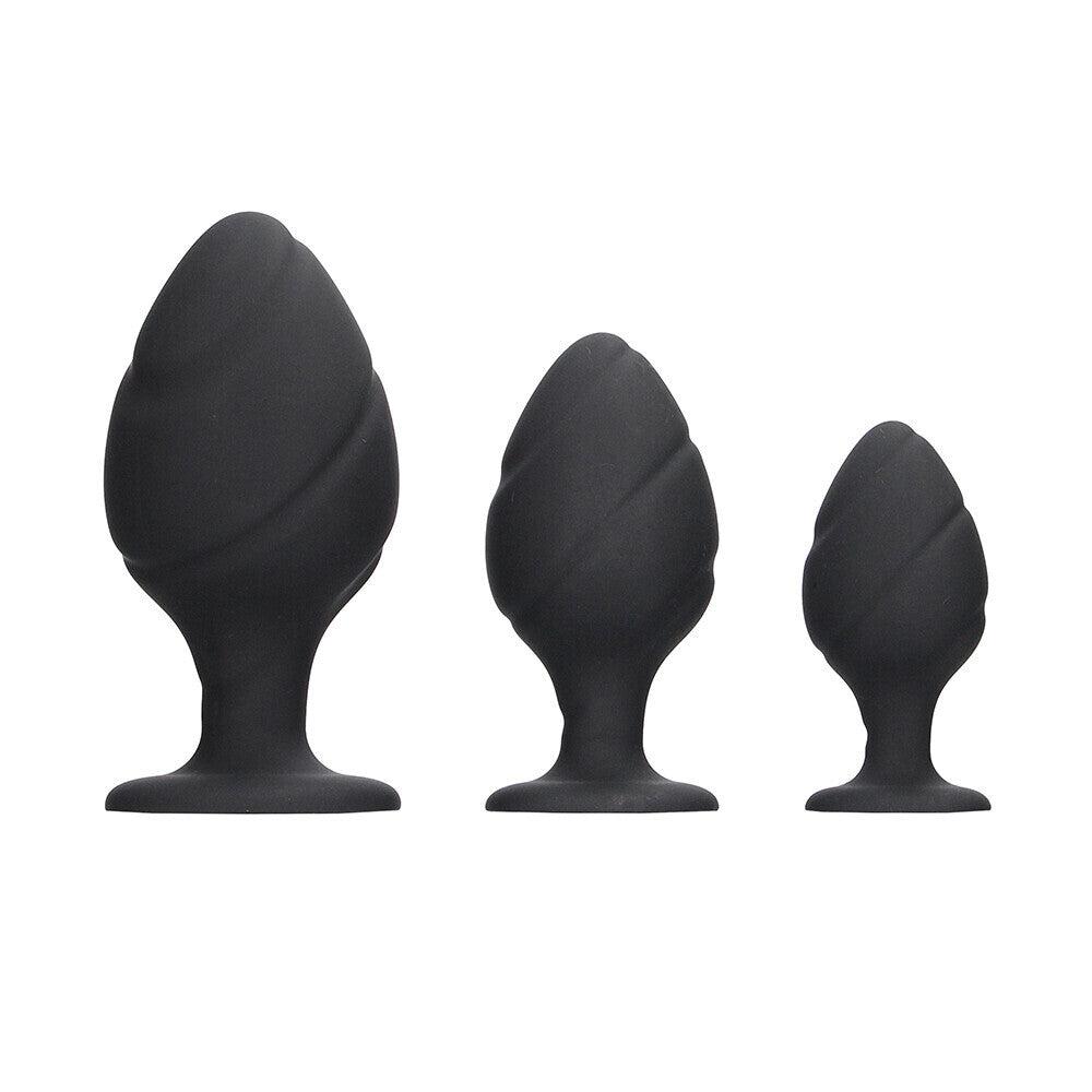 Ouch Silicone Swirled Butt Plug Set Black-Katys Boutique