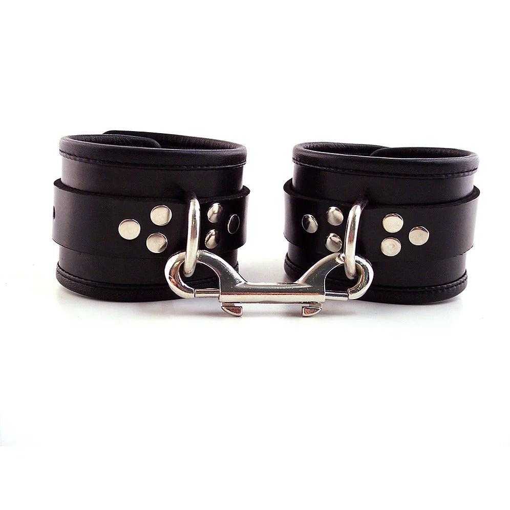 Rouge Garments Black Leather Ankle Cuffs With Piping-Katys Boutique