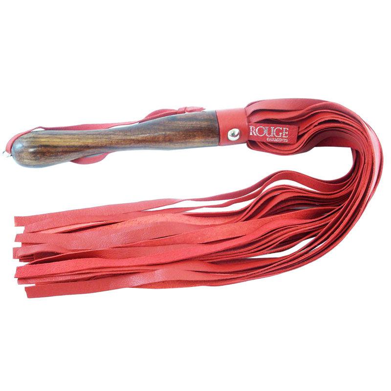 Rouge Garments Wooden Handled Red Leather Flogger-Katys Boutique