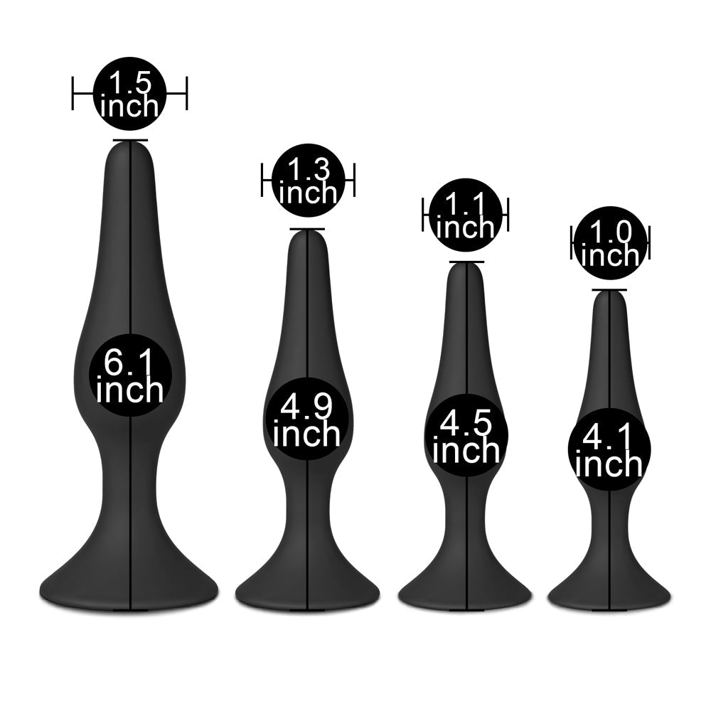 Set of Four Silicone Butt Plugs Black-Katys Boutique