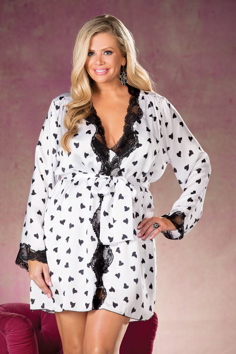 Shirley Of Hollywood X25799 Heart Print & Lace Robe-Katys Boutique