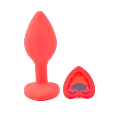 Small Heart Shaped Diamond Base Red Butt Plug-Katys Boutique