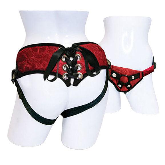 SportSheets Red Lace With Satin Corsette Strap On-Katys Boutique