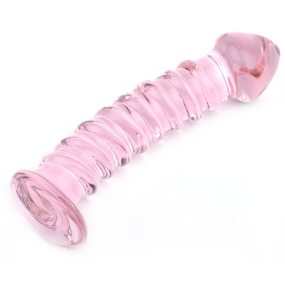 Textured Pink Glass Dildo-Katys Boutique