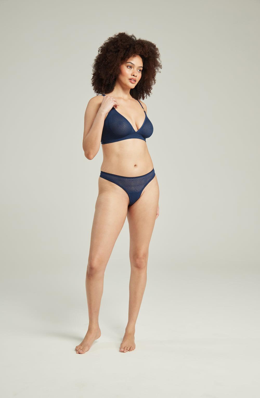 The Sheer Deco Barely There Thong Navy-Katys Boutique