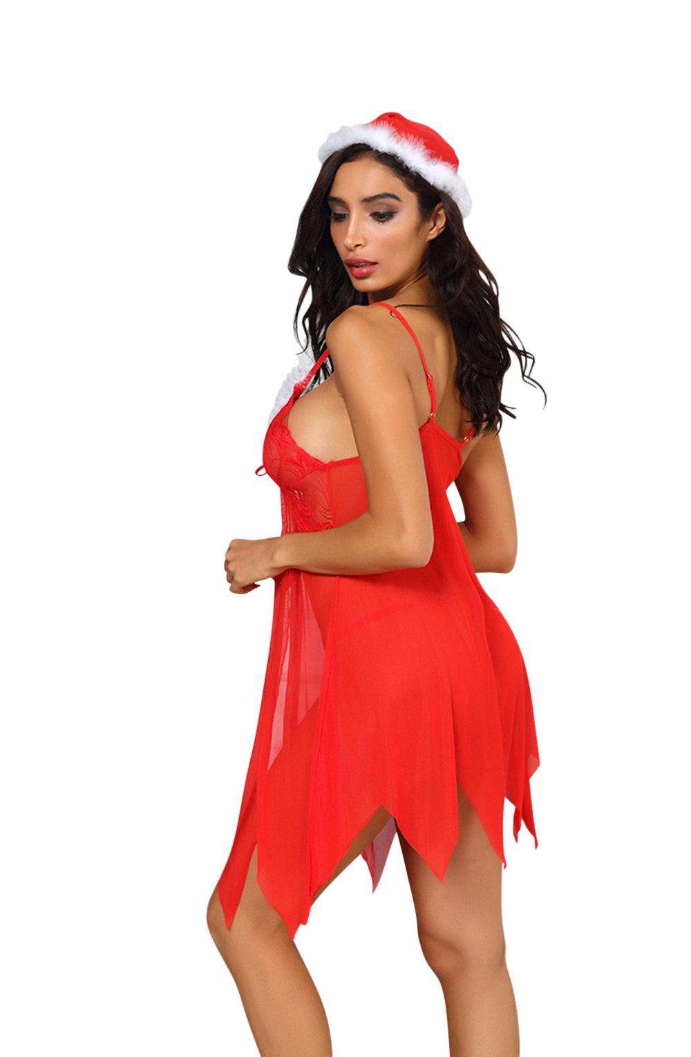 Yesx Yx947 3Pc Red/White Hat, Babydoll & Thong-Katys Boutique