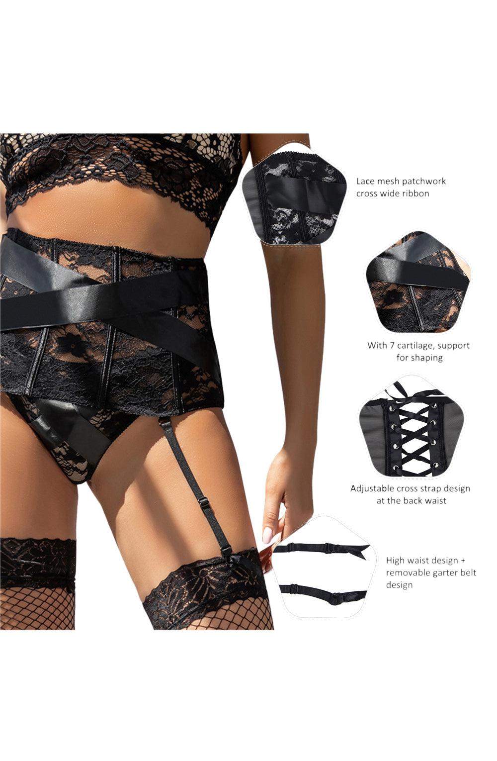 Yesx Yx984 Suspender Belt & Thong Set Black-Katys Boutique