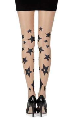 Zohara "Shooting Stars" Skin Sheer Print Tights-Katys Boutique