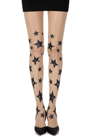 Zohara "Shooting Stars" Skin Sheer Print Tights-Katys Boutique